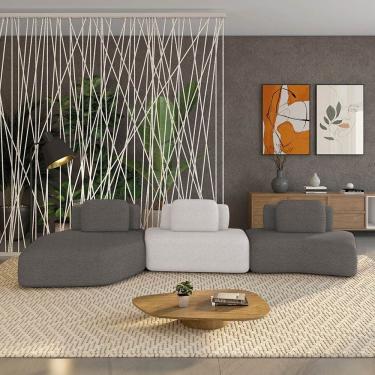 Imagem de Sofá 3 Lugares Orgânico Com Chaise E 2 Módulos Berlim Bouclê Gf K01 - D'rossi Grafite-cinza Caro
