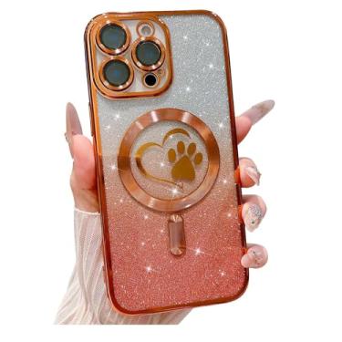 Imagem de Weonmov Capa para iPhone 16 Pro Max, brilhante, transparente, fofo, coração de amor, compatível com MagSafe, capa de proteção de lente de câmera magnética forte, capa de telefone macia e fina