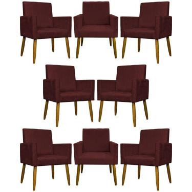 Imagem de Kit 8 Poltronas Decorativas Mari Pé Palito Castanho - Bordô Suede