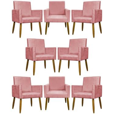 Imagem de Kit 8 Poltronas Decorativas Mari Pé Palito Castanho - Rosê Suede