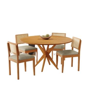 Imagem de Conjunto Mesa Simpatia Redonda Laminado Com 4 Cadeiras Jade 03 Veludo Bege