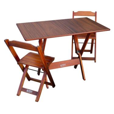 Imagem de Conjunto De Mesa Dobrável 70x110 Com 2 Cadeiras Imbuia Cor: Marrom