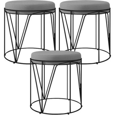 Imagem de Kit 03 Puffs Decorativo Aramado Preto Zaya L02 Corano Cinza