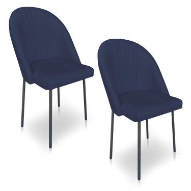 Imagem de Kit 2 Cadeiras Poltrona De Jantar Ariel Suede Azul Marinho Pés De Ferro Preto - Pallazio