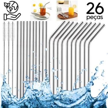 Imagem de Kit 26 pçs Canudo Aço Inox Reutilizável Limpador Escovinha Ecológico S