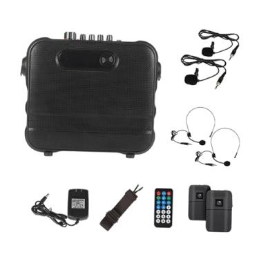 Imagem de YIJU Alto-falante de karaokê, suporta cartão TF/USB, entrada AUX, máquina de karaokê e 2 microfones montados na cabeça para festas infantis ao ar livre