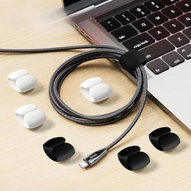 Imagem de Pacote com 20 clipes de cabo versáteis – organizador de fios seguros e cabos de carregamento para viagens, mesa e casa - WHT+BLK