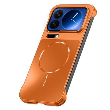 Imagem de HAOMRIYL Capa magnética para Xiaomi 17 Pro Max/17 Pro/17, fina, sem moldura, minimalista, capa rígida à prova de choque, capa de proteção para câmera, laranja, 17 Pro Max
