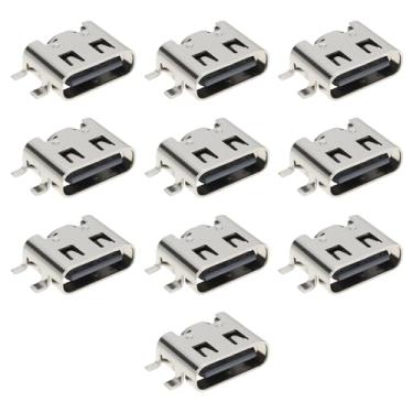 Imagem de eMagTech Conector USB tipo C, 10 peças, 6 pinos, conector fêmea, conector de carregamento, SMD, compatível com pequenos dispositivos eletrônicos de carregamento