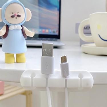 Imagem de Clipes de cabo brancos - Suporte de clipes de cabo adesivo organizador de fios para mesa, suportes de fios para cabos, mesa de cabeceira, casa e escritório