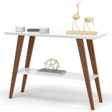 Imagem de Aparador Davi Moderno com Tampo MDF 30mm Laqueado e Pés em Pinus – Acabamento Semi Brilho – Mesa de Apoio 91cm (Branco)