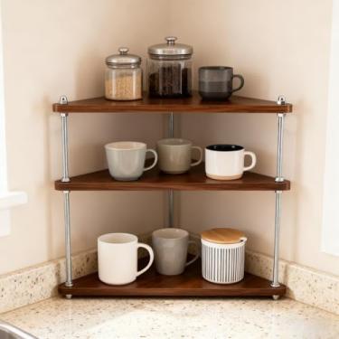 Imagem de JBESUHI Prateleira de canto ajustável de 3 camadas para cozinha, despensa e organização de maquiagem - ideal para especiarias, xícara de café, exibição de cosméticos e ornamentos decorativos, 27,6 x