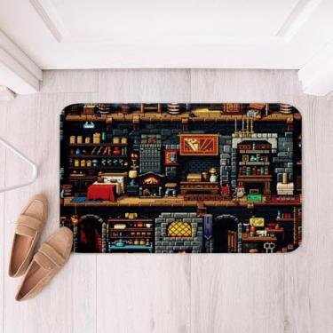 Imagem de Tapete de banheiro para jogos de construção, tapete de banheiro pixelado com bloco de areia para crianças e adolescentes, tapetes absorventes de banheira estilo mineiro, tapete decorativo quadriculado