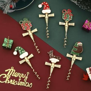 Imagem de 1 peça abridor de garrafa de vinho tema natalino urso e filhote de cachorro chapéu saca-rolhas design festivo para mesa de férias, presente, lembrancinha de festa, compacto, D