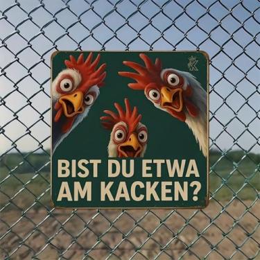 Imagem de Surprised Chickens Peeking Sign Vintage Metal Tin Wall Art - Decoração de parede retrô de 20 x 20 cm para casa, bar, garagem e escritório fazenda