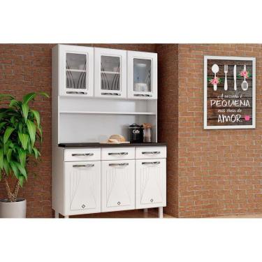 Imagem de Cozinha Compacta Star New C- 6 Portas (3 C- Vidro) E 3 Gavetas Branco - Telasul