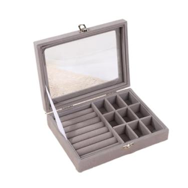 Imagem de Porta Joia Acrílico Brinco Anel Compartimento Caixa De Armazenamento De Jóias(1 camadas CINZA)