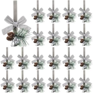 Imagem de Hollowfly 24 peças de sinos de Natal para decoração de veludo, laços de Natal com sinos e pinha, enfeites de árvore de Natal para pendurar em casa, guirlanda de porta de Natal, presentes para