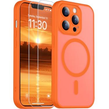 Imagem de SPIDERCASE Capa magnética para iPhone 13 Pro Max, capa fosca translúcida com 2 peças de protetor de tela de vidro temperado antiarranhões e impressão digital fina para iPhone 13 Pro Max de 6,7