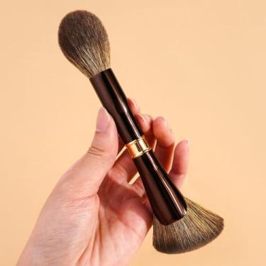 Imagem de Um pincel de maquiagem de cabeça dupla com cerdas macias, forte capacidade de captação de pó para blush, sombra e sombreamento de contorno (café escuro)