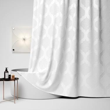 Imagem de lunavogue Conjunto de cortina de chuveiro – Tecido de poliéster premium Boho branco, 183 x 182 cm com 12 ganchos de plástico