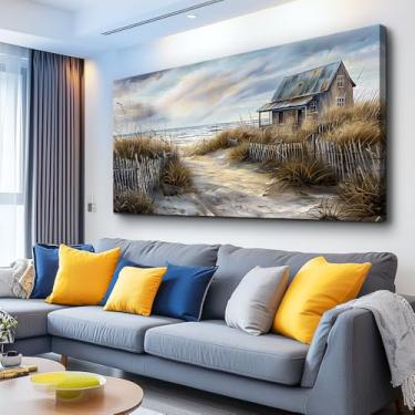 Imagem de PHAOHUAXM Arte de parede de casa de fazenda para sala de estar decoração de parede para quarto escritório sala de jantar decoração de impressão boho pinturas de paisagem à beira-mar imagens prontas