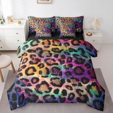 Imagem de Feelyou Conjunto de edredom Queen com estampa de leopardo, 7 peças, de pele de guepardo, para crianças, meninos, meninas, cama com edredom, lençóis, fronhas, capas de almofada, textura de pele de