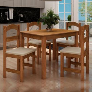 Imagem de Mesa Com 4 Cadeiras Pés Madeira Praiana Arauna Freijó