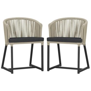 Imagem de 2 Cadeiras De Jantar Noronha Preta Corda Náutica E11 Trama Rami