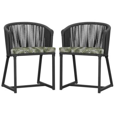 Imagem de 2 Cadeiras De Jantar Noronha Preta Corda Náutica E5 Trama Preto