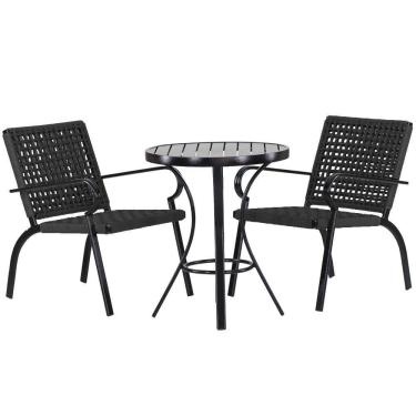 Imagem de 2 Cadeiras Corda Náutica E Mesa Tampo Ripado Edícula, Jardim Preto