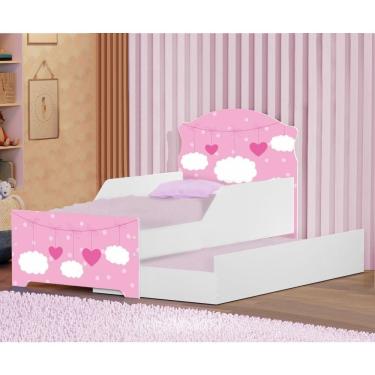 Imagem de Mini Cama Infantil Com Auxiliar Pop Nuvens Rosa