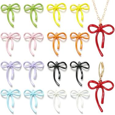 Imagem de LVQCZD 9 peças de pingentes coloridos com laço para fabricação de joias, pingentes de laço multicoloridos, para colares, brincos, laço de liga, chaveiro de berloque, kit de fabricação de pulseiras