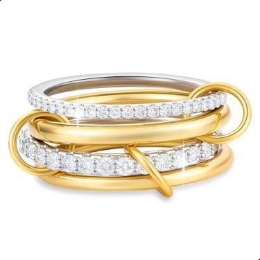 Imagem de PopTopping Anéis empilháveis banhados a ouro 18 K, conjunto de anéis empilháveis de prata e ouro para mulheres, anéis empilháveis de zircônia cúbica para casamento, noivado, aniversário, dia dos