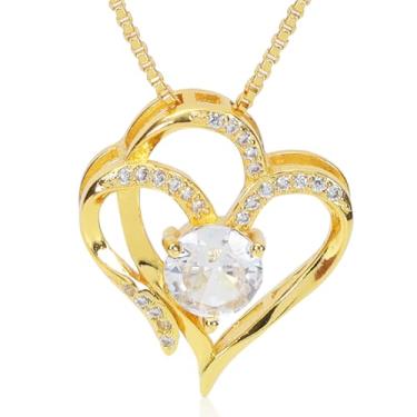 Imagem de ZOFnic Colar de coração feminino banhado a ouro 14K com pingente de corrente de comprimento ajustável elegante para mãe, filha, amiga, perfeito para aniversário, Natal, Dia dos Namorados