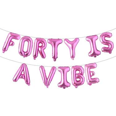 Imagem de Balões de letras - FORTY IS A VIBE 40 cm letras do alfabeto alumínio balão Mylar 40 anos decoração festa banner (FORTY IS A VIBE rosa vermelho)