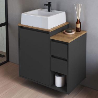 Imagem de Armário de Banheiro Bahamas 1 Porta 2 Gavetas com Cuba Grafite - Art In Móveis