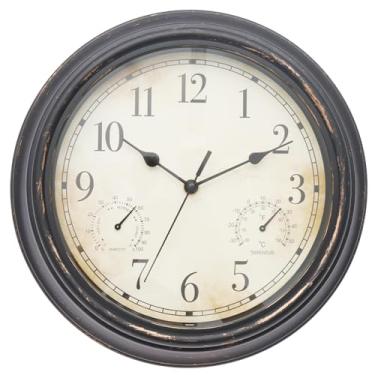 Imagem de Relógio de parede com termômetro e higrômetro, à prova d'água, para ambientes internos e externos, vintage, operado por bateria para pátio, jardim, piscina, sala de estar, banheiro, decoração de 29 cm