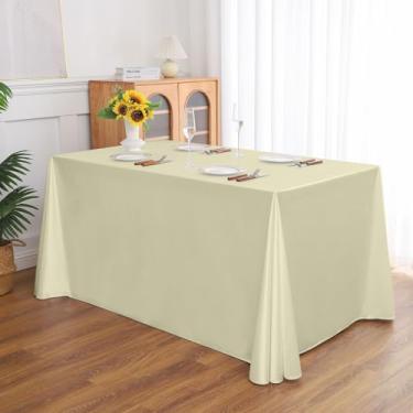 Imagem de Wuluwala Toalha de mesa retangular para banquetes, cor sólida, resistente, resistente a vincos, lavável, toalha de mesa de cetim, capa decorativa para mesa de jantar, buffet, festa e casamento, bege