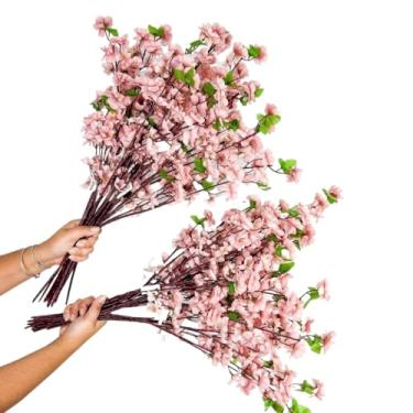 Imagem de Kit 10 a 40 Hastes De Flores De Cerejeira Artificial 65cm Flor Pessegueiro Estilo Oriental Para Decoração (20,Rosê)