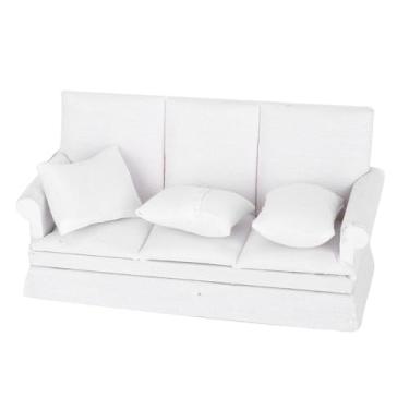 Imagem de Generic Sofá de Casa de Bonecas de Madeira Com Almofada, Modelagem Altamente Simulada, ótimo para Amantes de Bonecas (Branco)