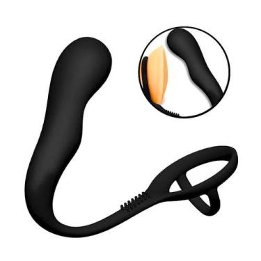 Imagem de Plug Estimulador de Próstata Anal com Anel Penanino Duplo Preto Silico