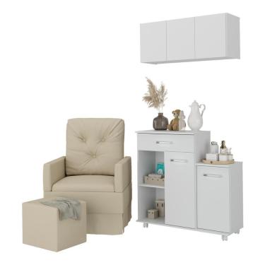 Imagem de Poltrona De Amamentação Com Puff E Armário/balcão Multimóveis Mp4212 Branco/bege Branco/bege