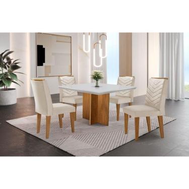 Imagem de Conjunto Mesa Olímpia 90cm Em Mdf 4 Cadeiras Liz Moderna Vel.creme /off White/imbuia