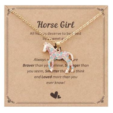 Imagem de HUTIMY Colar para amantes de cavalos, presentes para mulheres, pequenos cavalos, arco-íris, joias e pingente de cavalo