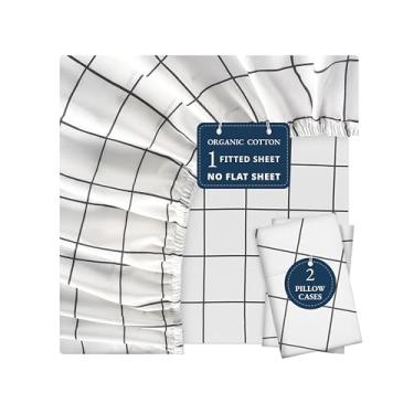 Imagem de LANE LINEN Lençol Queen 100% algodão orgânico, conjunto de 3 peças (1 lençol com elástico, 2 fronhas), tecido percal, leve, ultra macio, respirável, serve em colchões de até 38 cm de profundidade – vidraça carvão