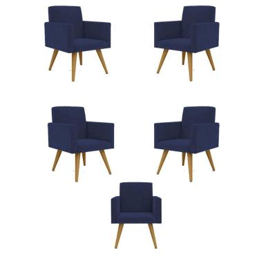 Imagem de Kit 05 Poltronas Nina Decorativa Para Recepção Balaqui Decor Cor:azul Marinho