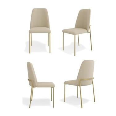Imagem de kit 04 Cadeiras Estofadas Sala Jantar Lucy Aço carbono Dourado Bege