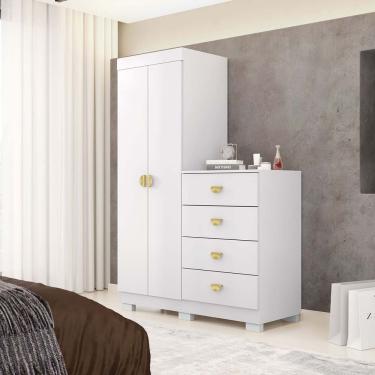 Imagem de Cômoda Guarda-roupa Cristal 4 Gavetas 2 Portas Branco - Vila Rica