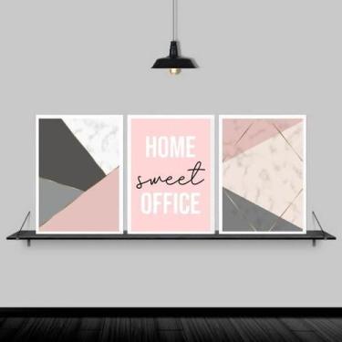 Imagem de Kit Quadros Home Office Feminino Rosa 24X18Cm 3 Peças - Quadros On-Lin